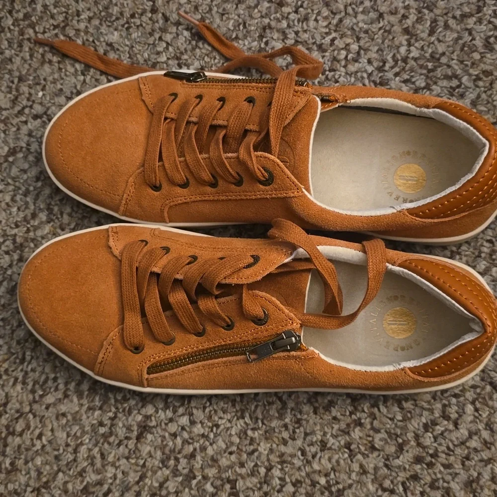 Revitalign  Suede Lace-Up Sneakers in Burnt Orange Ladies